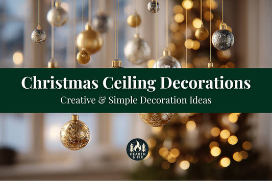 Gold and silver ornaments hanging from above, one of many magical Christmas ceiling hanging ideas for home decor.