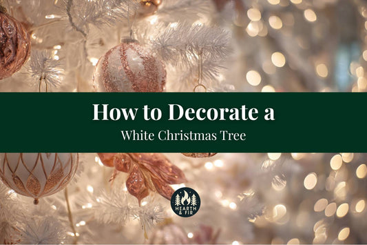 A close-up showing how to decorate a white Christmas tree with elegant rose gold and pink ornaments for a magical look.