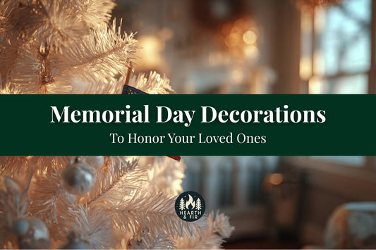 A close-up of a white memorial tree, a respectful idea for Memorial Day decorations, with a small US flag on a branch.