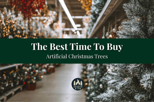 A store aisle filled with artificial Christmas trees, illustrating when is the best time to buy a fake Christmas tree.