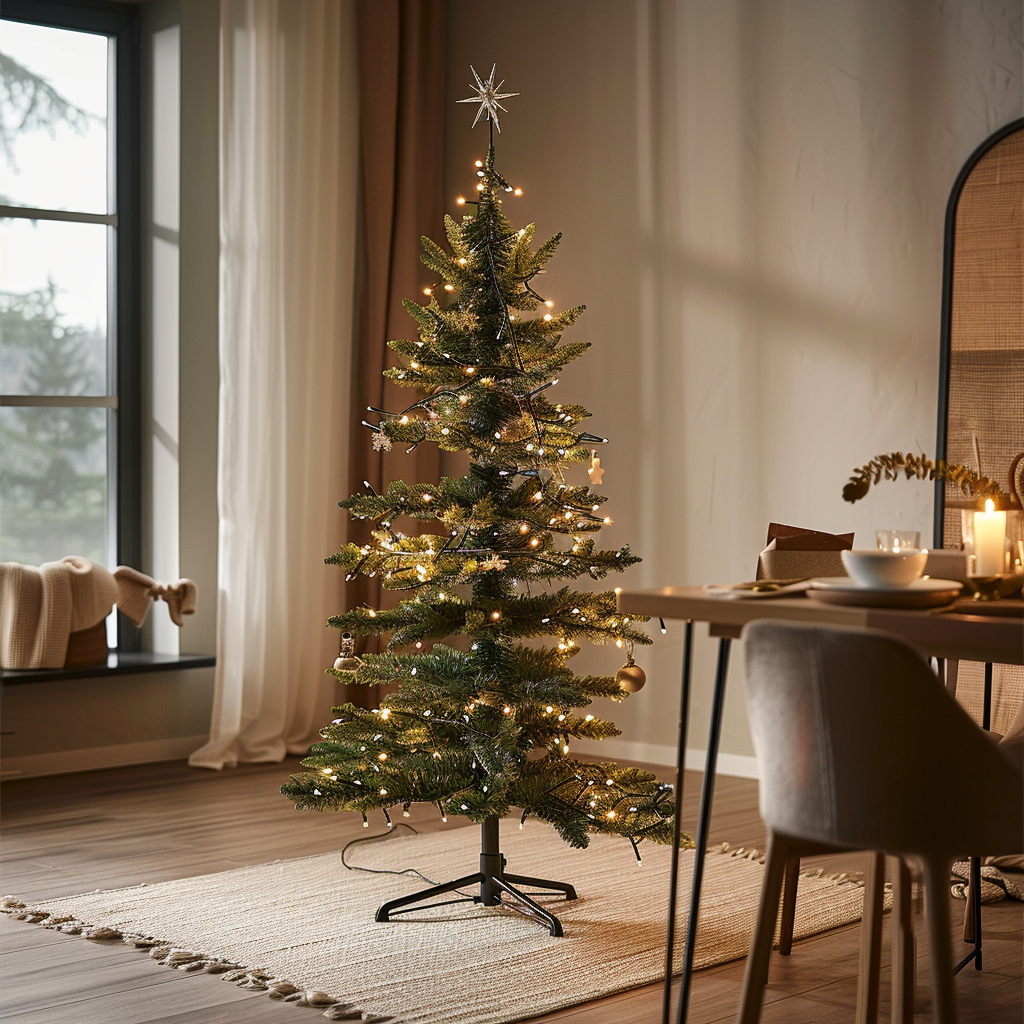 6 ft Artificial Slim Christmas Tree with Warm LED Lights and Stand
