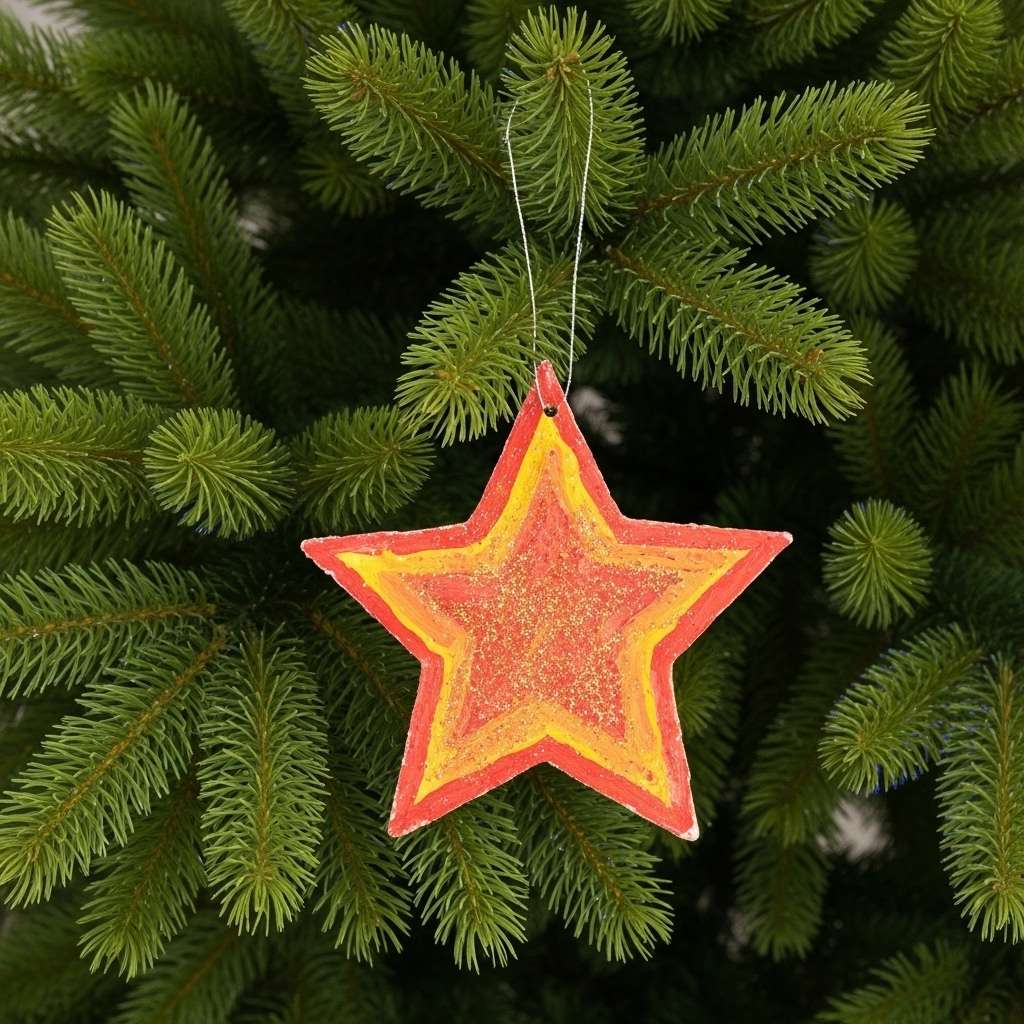 A layered star ornament made from recycled cardboard, a fun DIY Christmas decoration for kids.