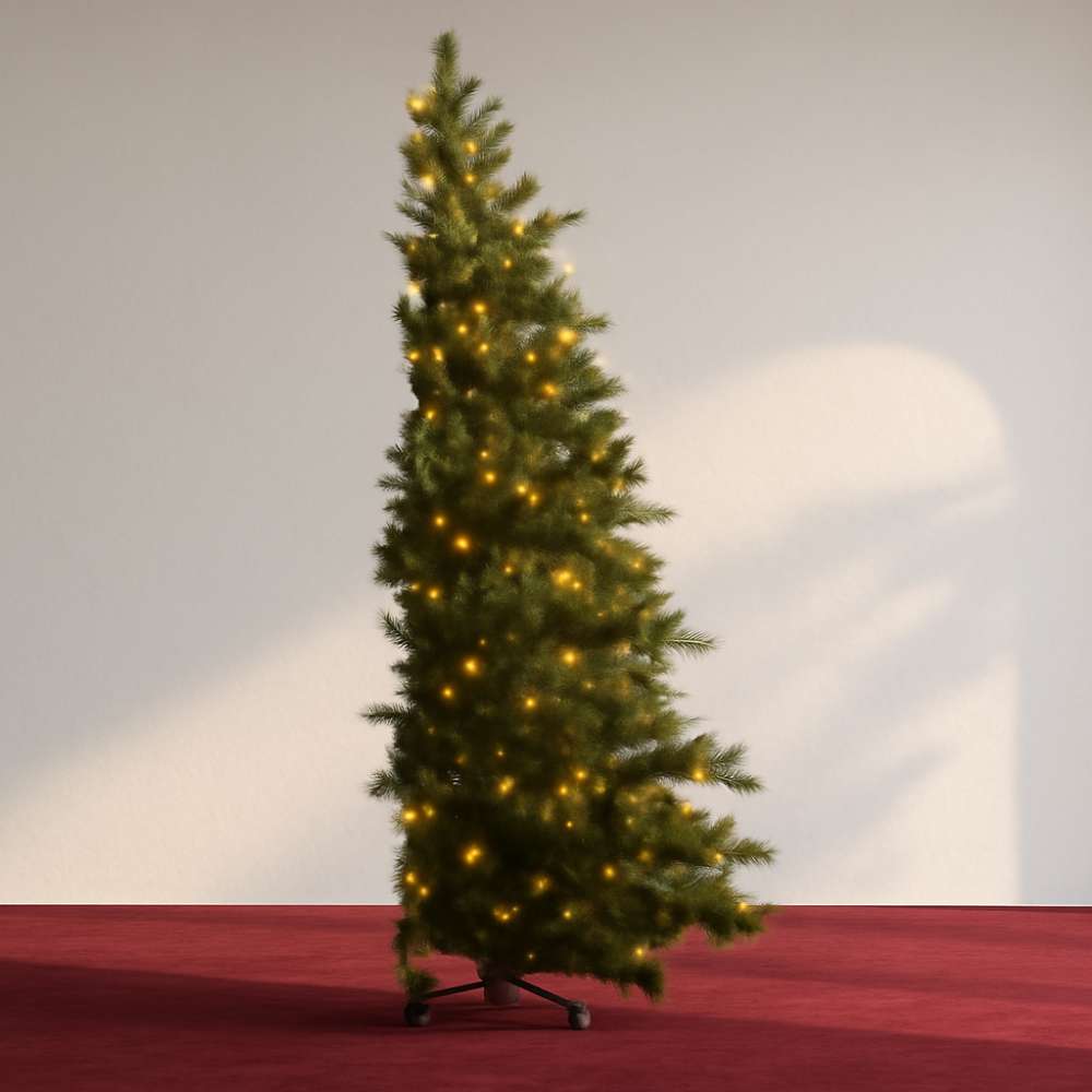 A half Christmas tree designed for wall placement, saving space.