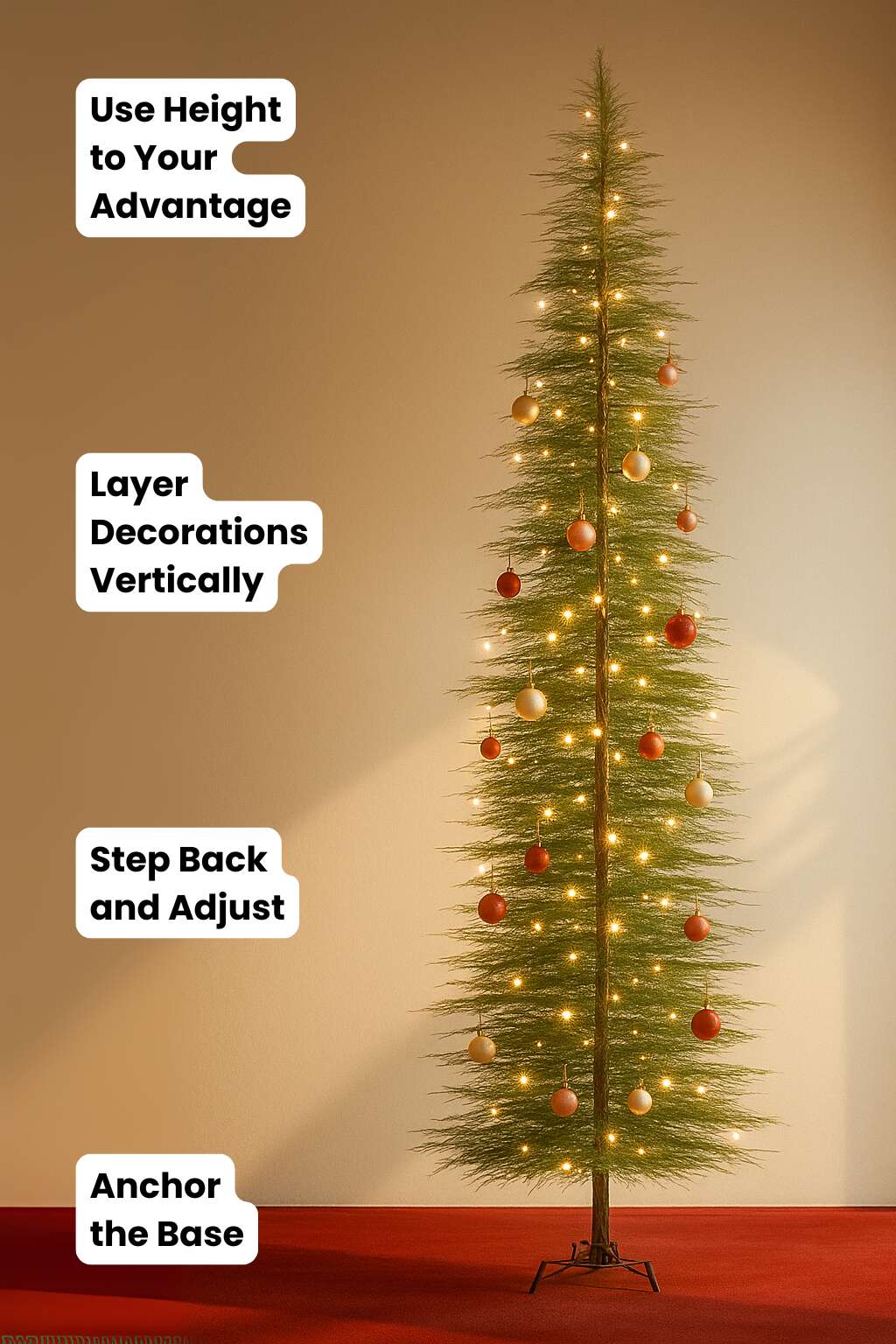 A tall slim Christmas tree with tips like