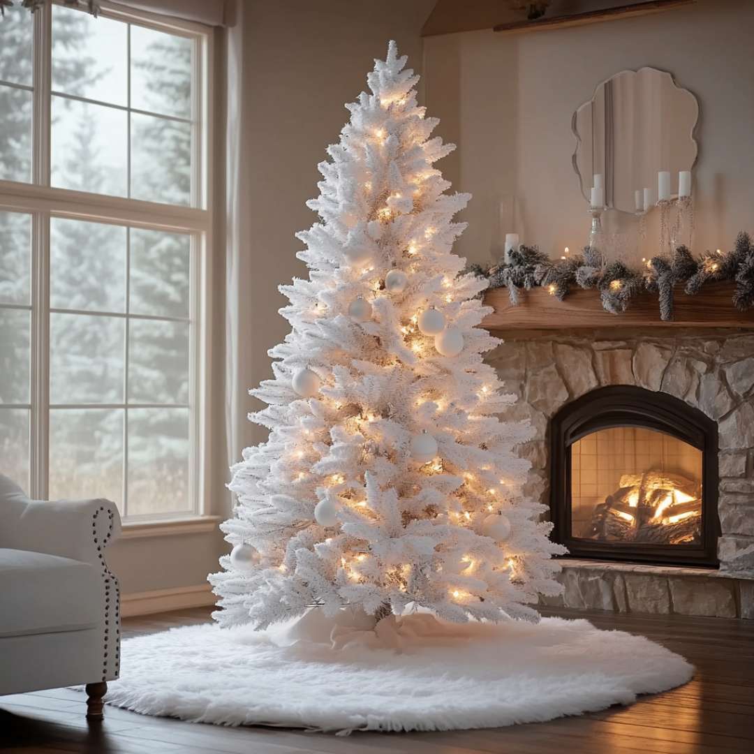 White Christmas Tree in a cozy living room