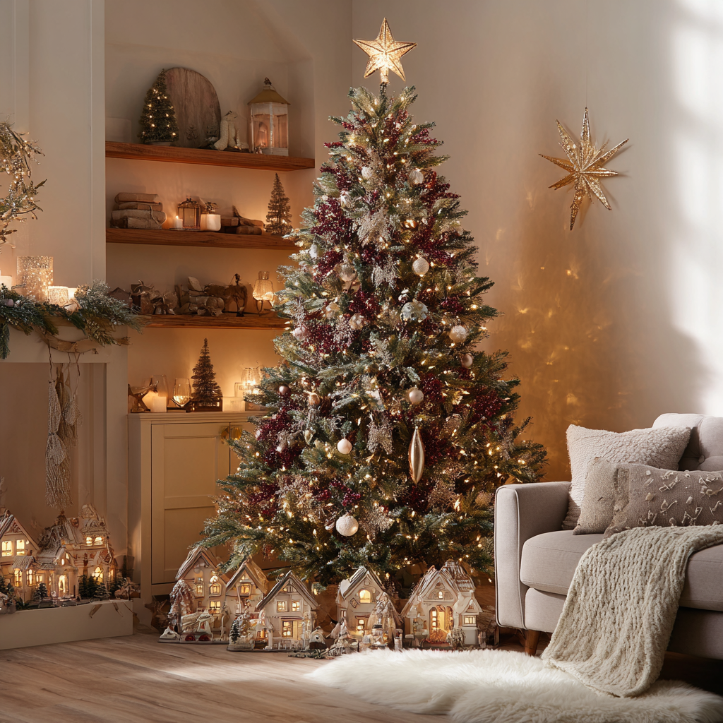 12 ft Artificial Balsam Fir Christmas Tree with LED Lights and Stand