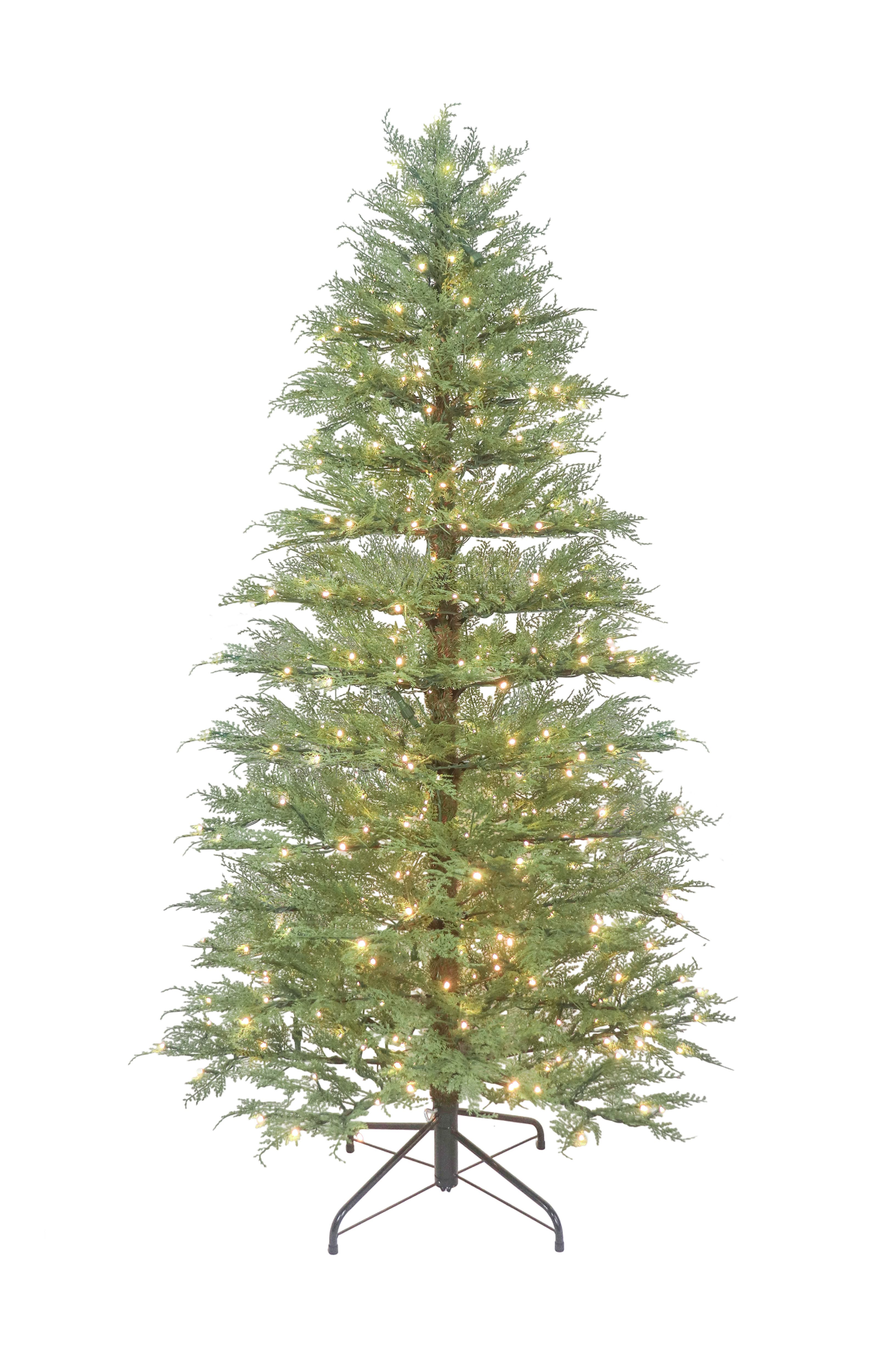 A pre-lit 6 ft minimalist artificial cypress Christmas tree shown against a plain white background.