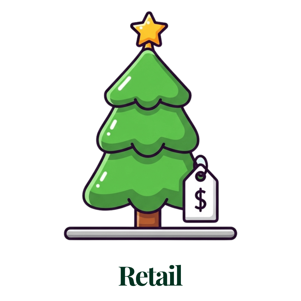 Illustration of the retail price of a Christmas tree.