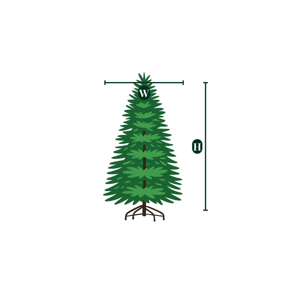 A graphic showing the height and width dimensions of the unlit Cypress Christmas tree.