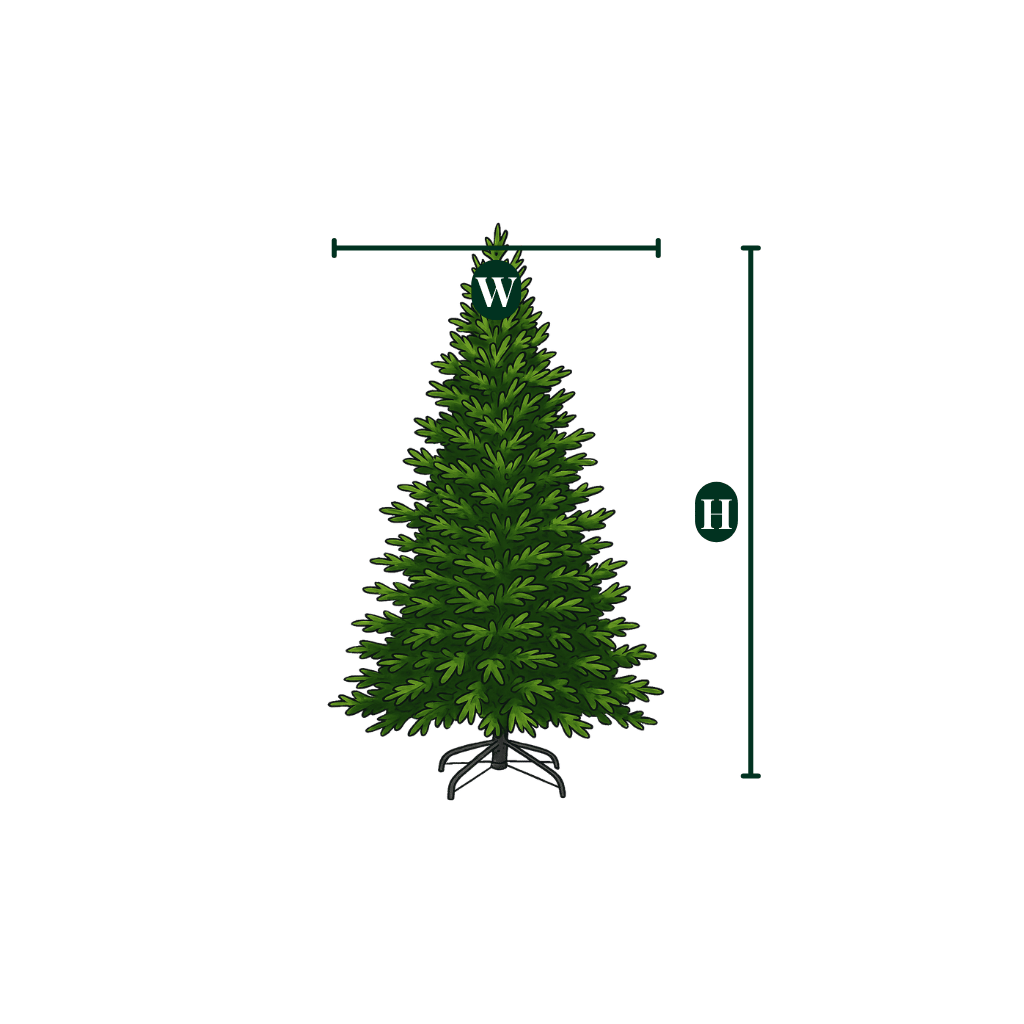 A graphic showing the height and width dimensions of the unlit Grand Slim Christmas tree.