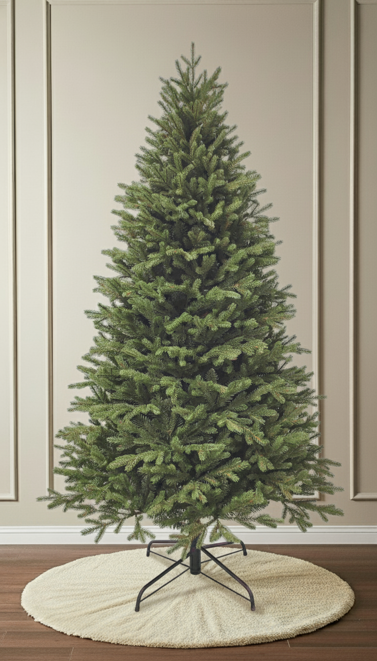 The Heartland Grand Slim Christmas tree, featuring a full yet slender profile ideal for smaller spaces.