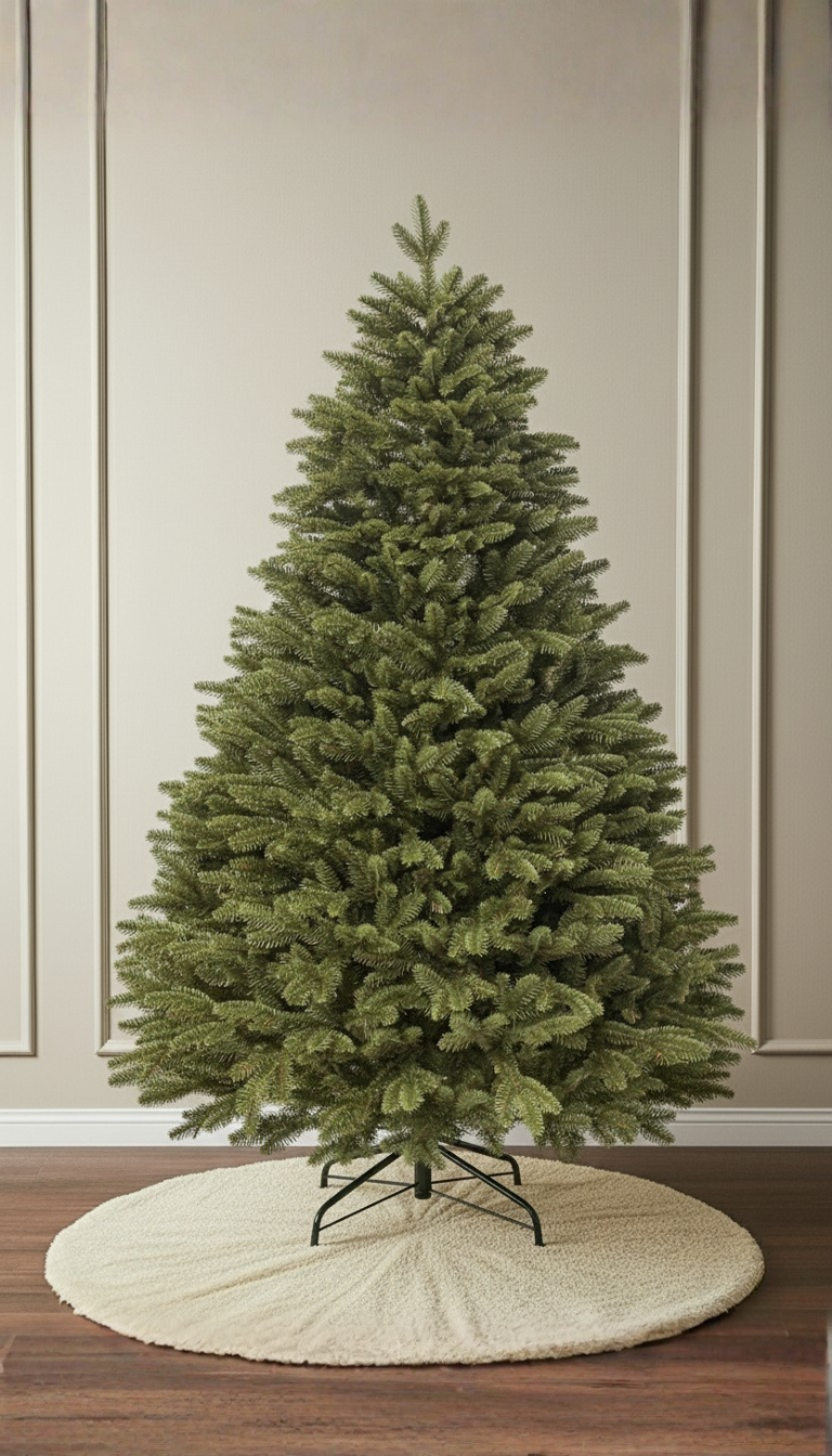 An unlit Traditional Fraser Fir tree from Hearth & Fir, showcasing its classic shape and full branches.